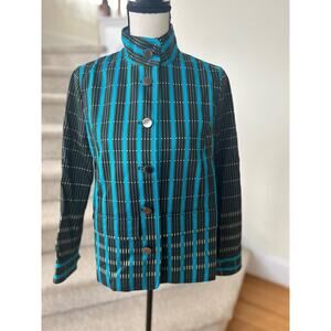 Carlisle Collection Vibrant Blue & Green Stripe Military Style Blazer
